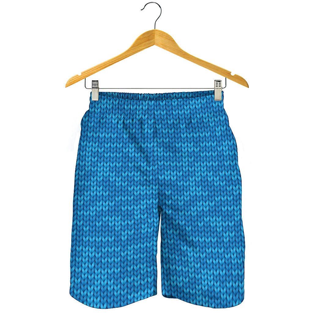 Blue Knitted Pattern Print Men's Shorts