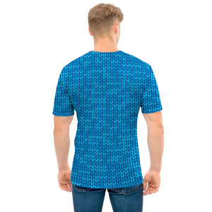 Blue Knitted Pattern Print Men's T-Shirt