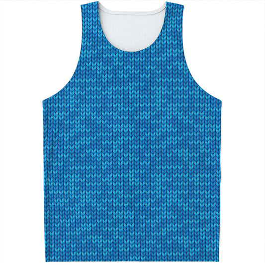 Blue Knitted Pattern Print Men's Tank Top