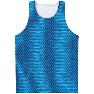 Blue Knitted Pattern Print Men's Tank Top