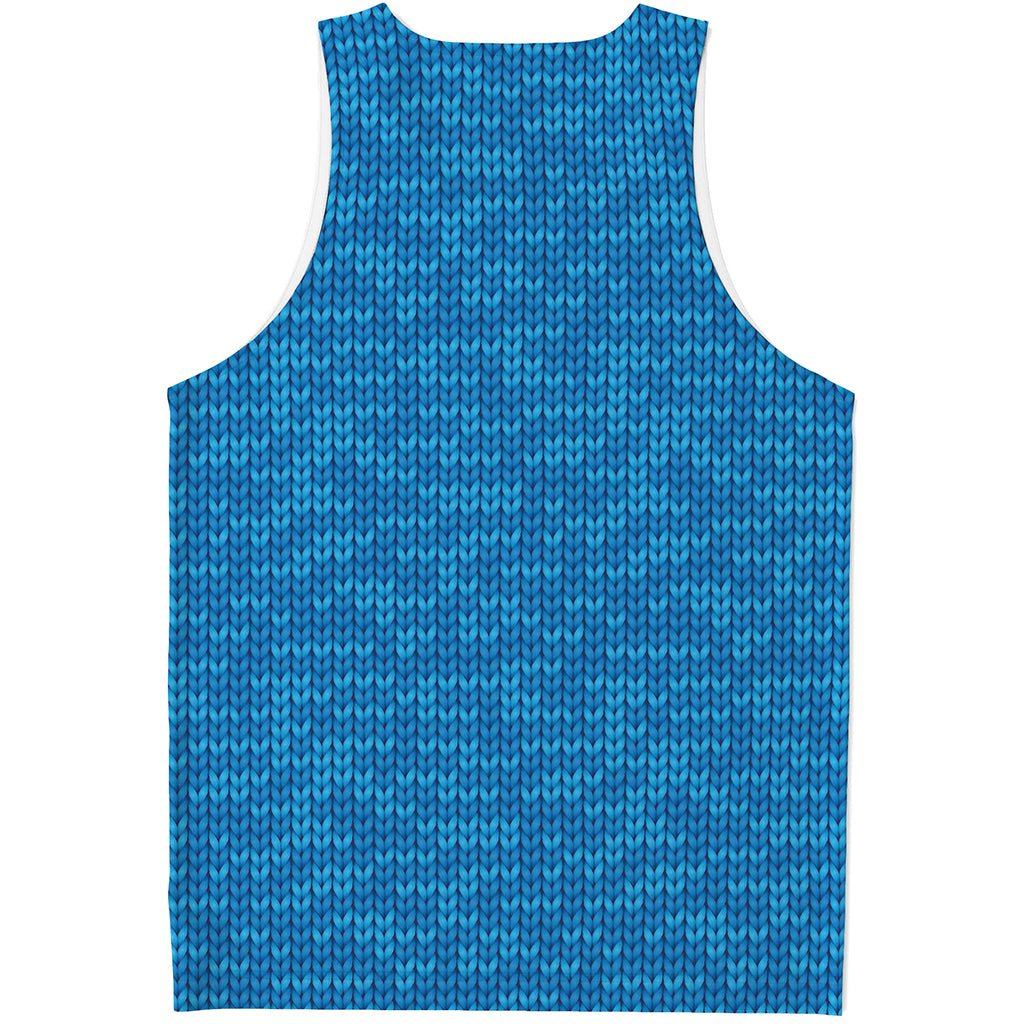 Blue Knitted Pattern Print Men's Tank Top