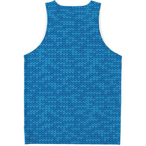 Blue Knitted Pattern Print Men's Tank Top