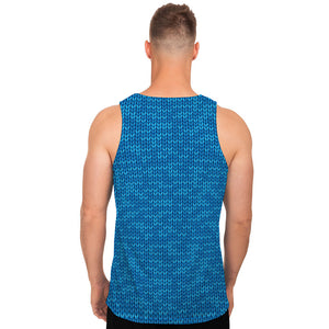 Blue Knitted Pattern Print Men's Tank Top