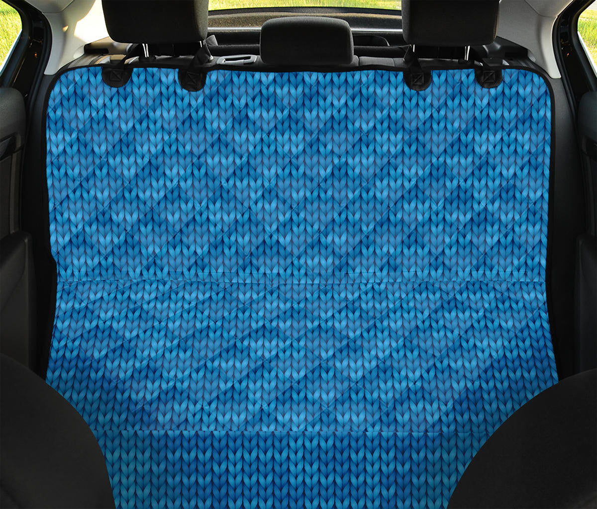 Blue Knitted Pattern Print Pet Car Back Seat Cover