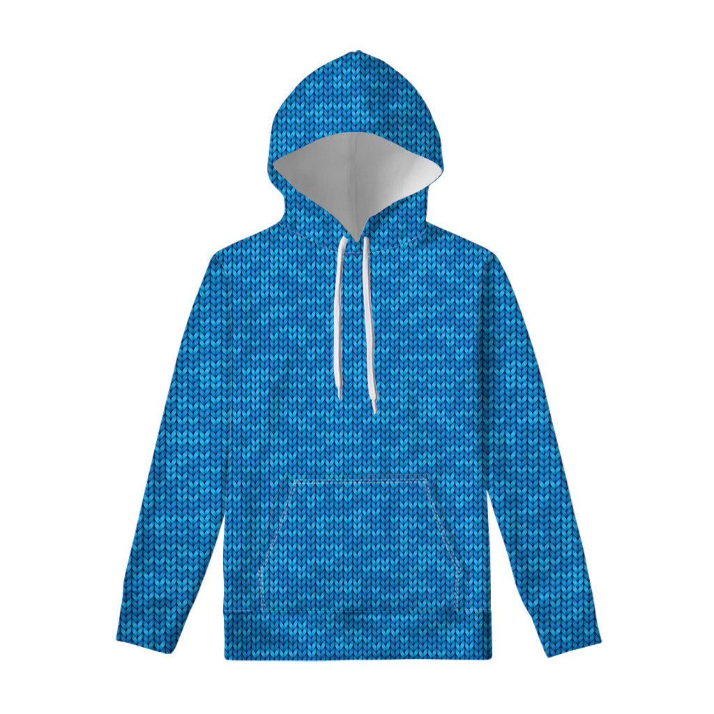 Blue Knitted Pattern Print Pullover Hoodie