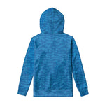 Blue Knitted Pattern Print Pullover Hoodie