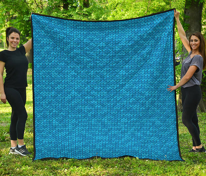 Blue Knitted Pattern Print Quilt