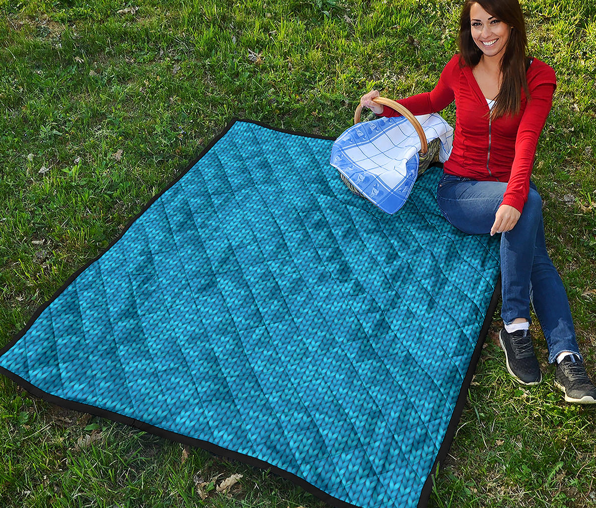 Blue Knitted Pattern Print Quilt