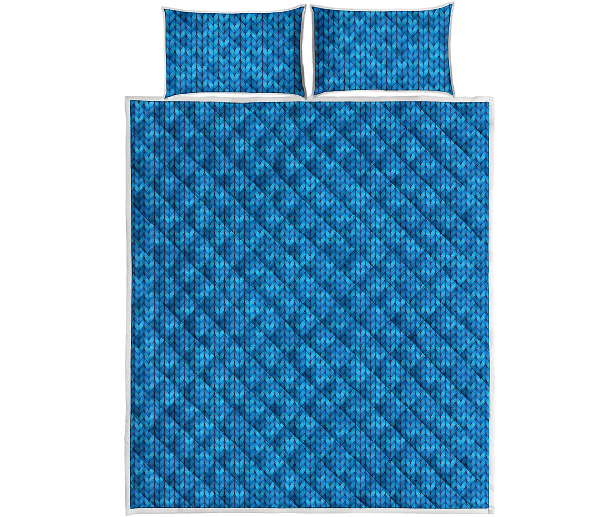 Blue Knitted Pattern Print Quilt Bed Set