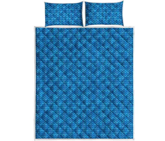 Blue Knitted Pattern Print Quilt Bed Set