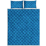 Blue Knitted Pattern Print Quilt Bed Set