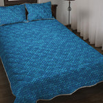 Blue Knitted Pattern Print Quilt Bed Set