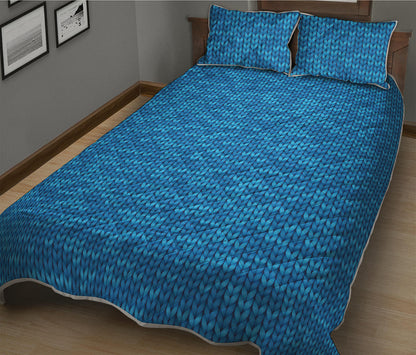 Blue Knitted Pattern Print Quilt Bed Set