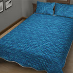 Blue Knitted Pattern Print Quilt Bed Set