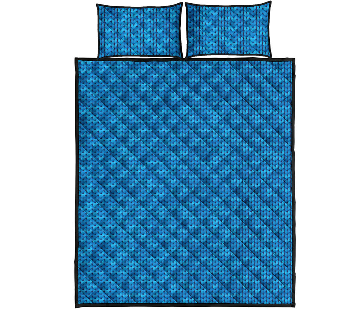 Blue Knitted Pattern Print Quilt Bed Set