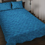 Blue Knitted Pattern Print Quilt Bed Set
