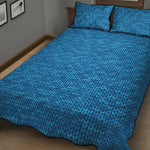 Blue Knitted Pattern Print Quilt Bed Set