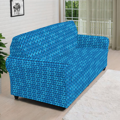 Blue Knitted Pattern Print Sofa Cover