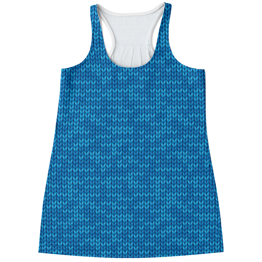 Blue Knitted Pattern Print Women's Racerback Tank Top