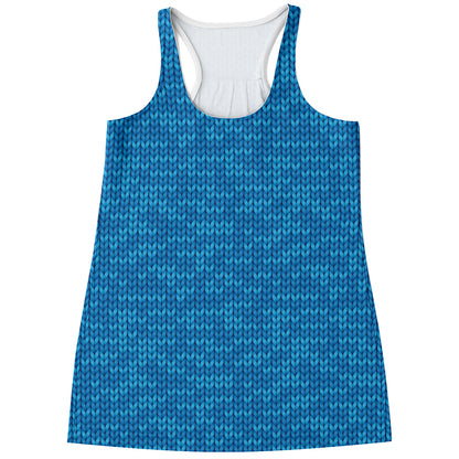 Blue Knitted Pattern Print Women's Racerback Tank Top