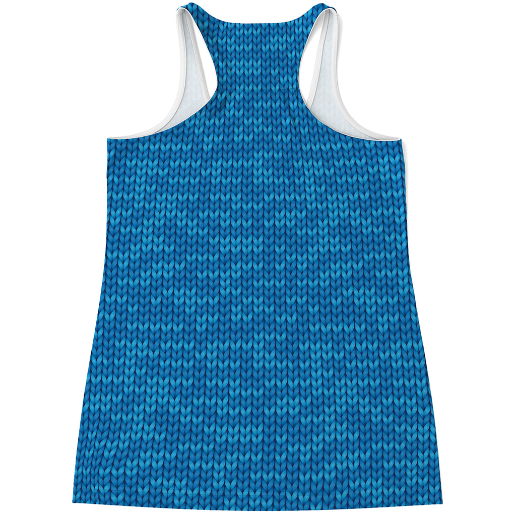 Blue Knitted Pattern Print Women's Racerback Tank Top