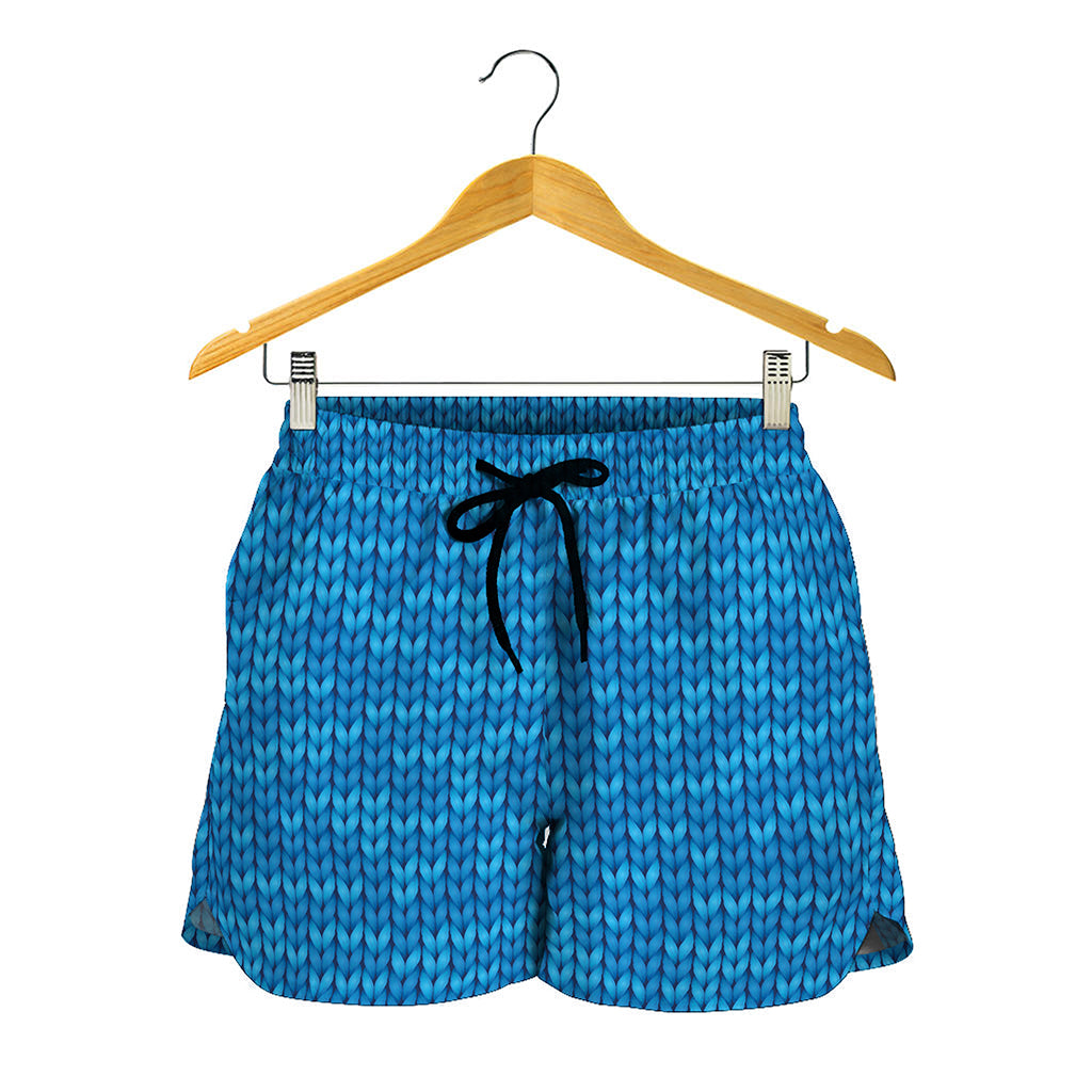 Blue Knitted Pattern Print Women's Shorts