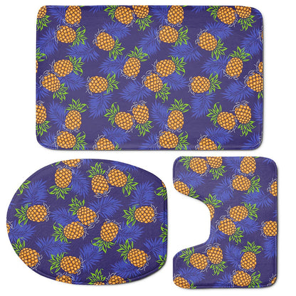 Blue Leaf Pineapple Pattern Print 3 Piece Bath Mat Set
