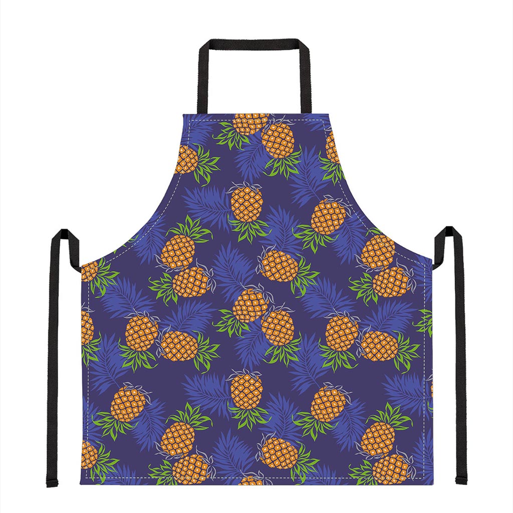 Blue Leaf Pineapple Pattern Print Apron