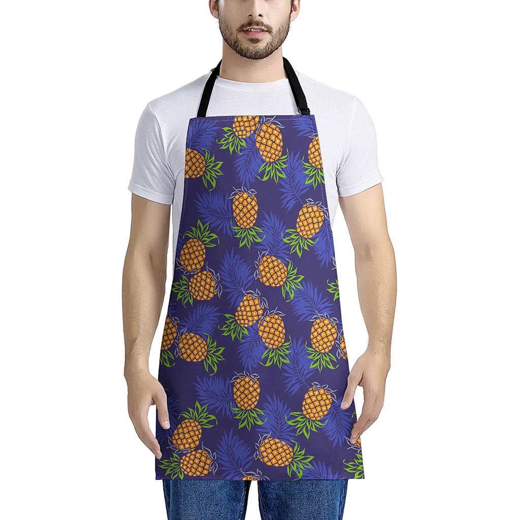 Blue Leaf Pineapple Pattern Print Apron