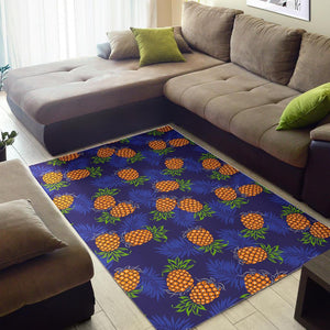 Blue Leaf Pineapple Pattern Print Area Rug GearFrost