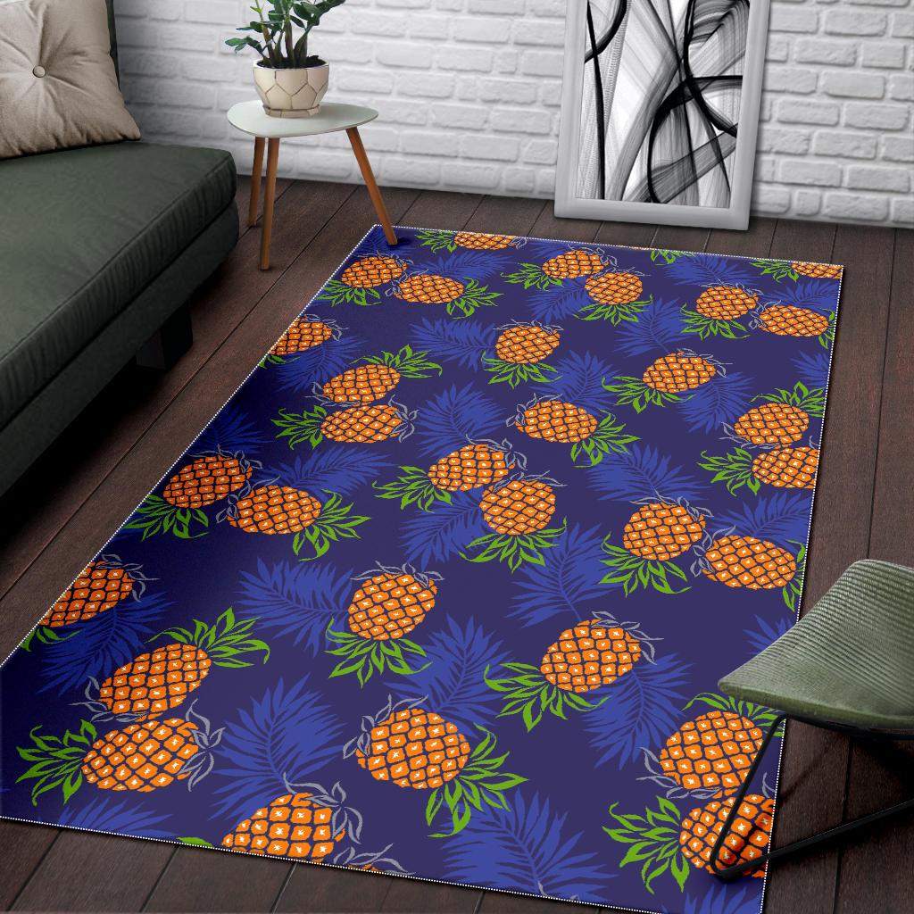 Blue Leaf Pineapple Pattern Print Area Rug GearFrost