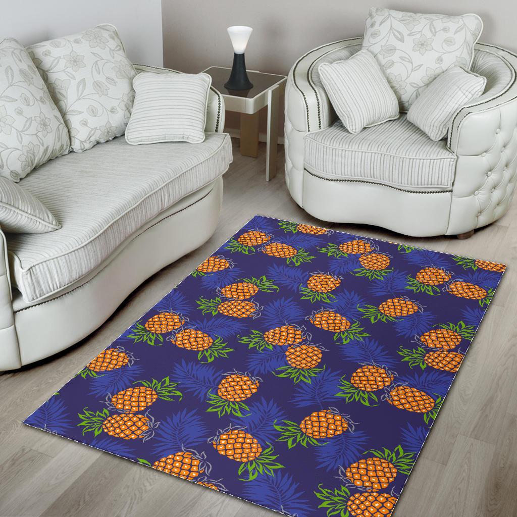 Blue Leaf Pineapple Pattern Print Area Rug GearFrost