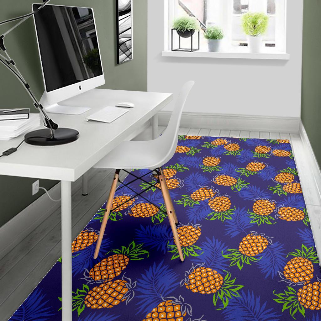 Blue Leaf Pineapple Pattern Print Area Rug GearFrost