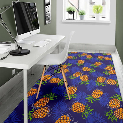 Blue Leaf Pineapple Pattern Print Area Rug GearFrost
