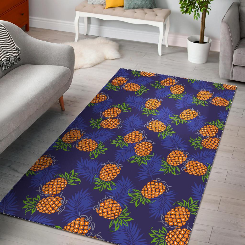 Blue Leaf Pineapple Pattern Print Area Rug GearFrost