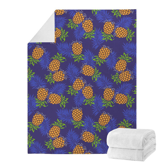 Blue Leaf Pineapple Pattern Print Blanket