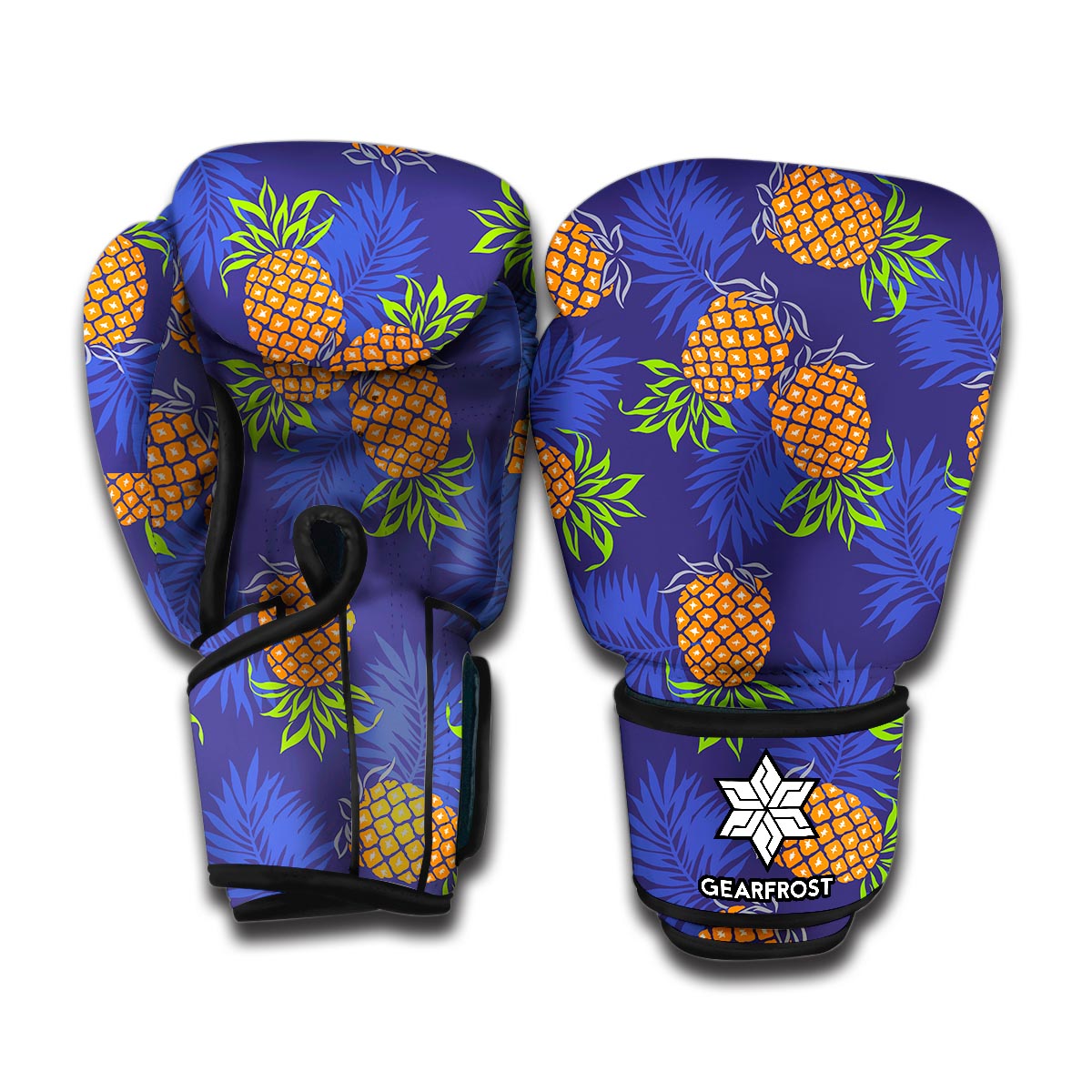 Blue Leaf Pineapple Pattern Print Boxing Gloves