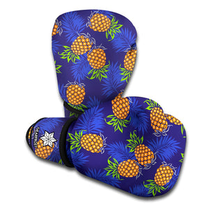 Blue Leaf Pineapple Pattern Print Boxing Gloves