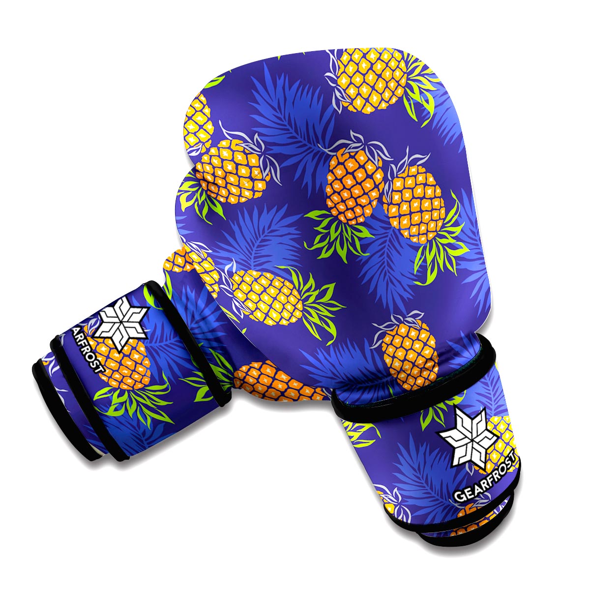 Blue Leaf Pineapple Pattern Print Boxing Gloves
