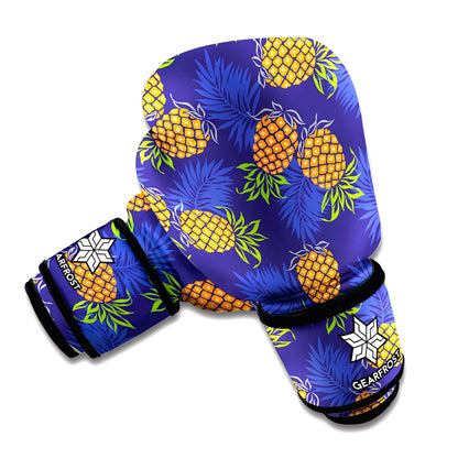 Blue Leaf Pineapple Pattern Print Boxing Gloves