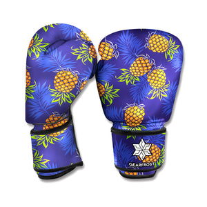 Blue Leaf Pineapple Pattern Print Boxing Gloves