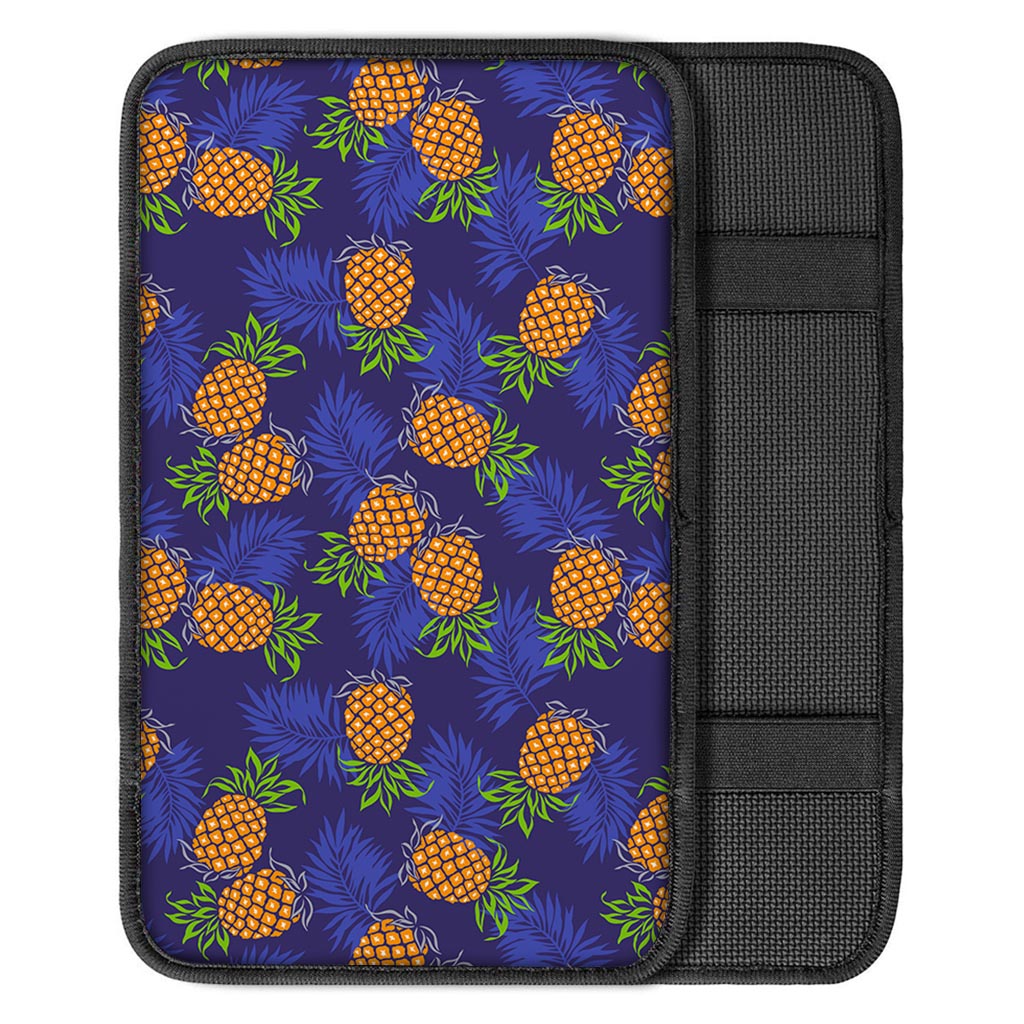 Blue Leaf Pineapple Pattern Print Car Center Console Cover