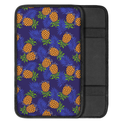 Blue Leaf Pineapple Pattern Print Car Center Console Cover