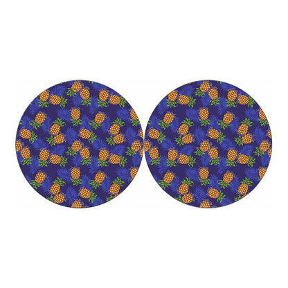 Blue Leaf Pineapple Pattern Print Car Coasters