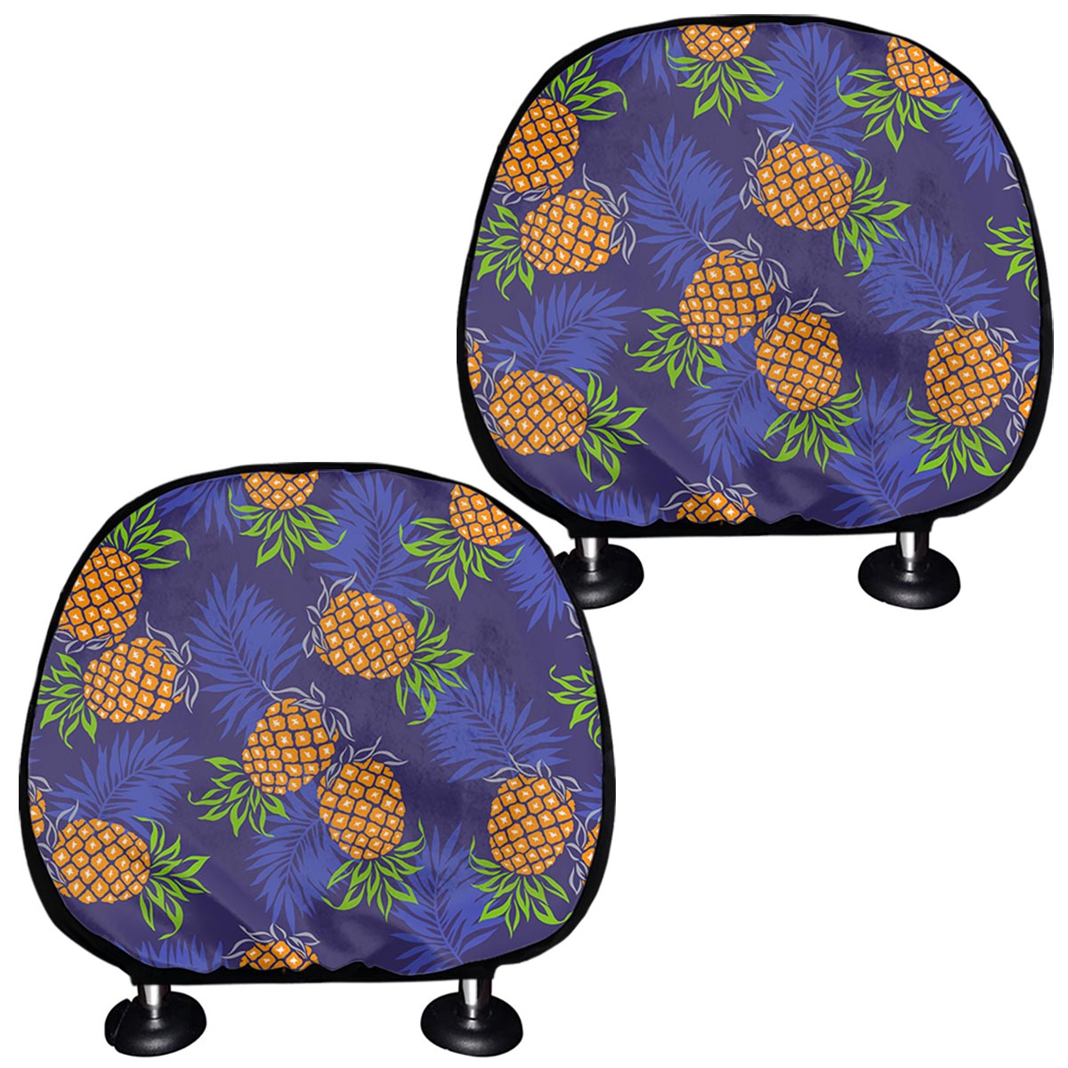 Blue Leaf Pineapple Pattern Print Car Headrest Covers