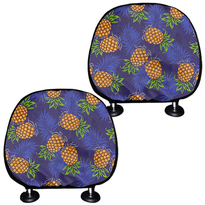 Blue Leaf Pineapple Pattern Print Car Headrest Covers