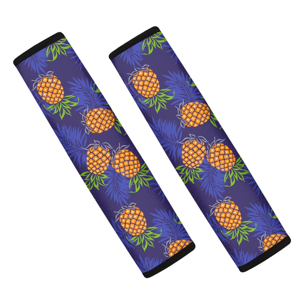Blue Leaf Pineapple Pattern Print Car Seat Belt Covers