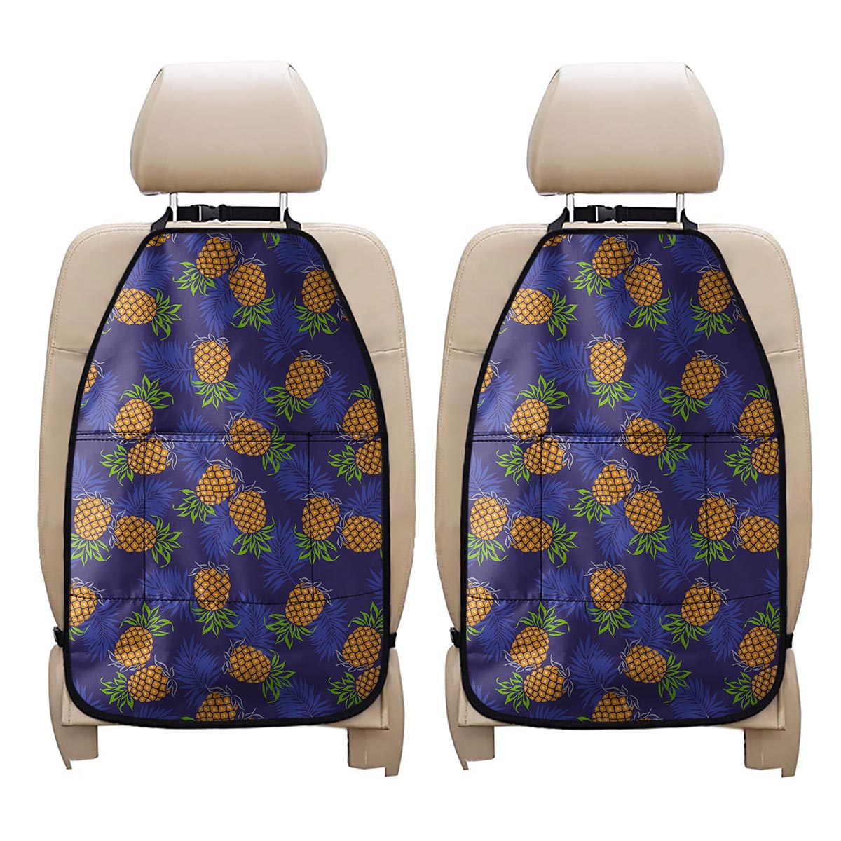 Blue Leaf Pineapple Pattern Print Car Seat Organizers