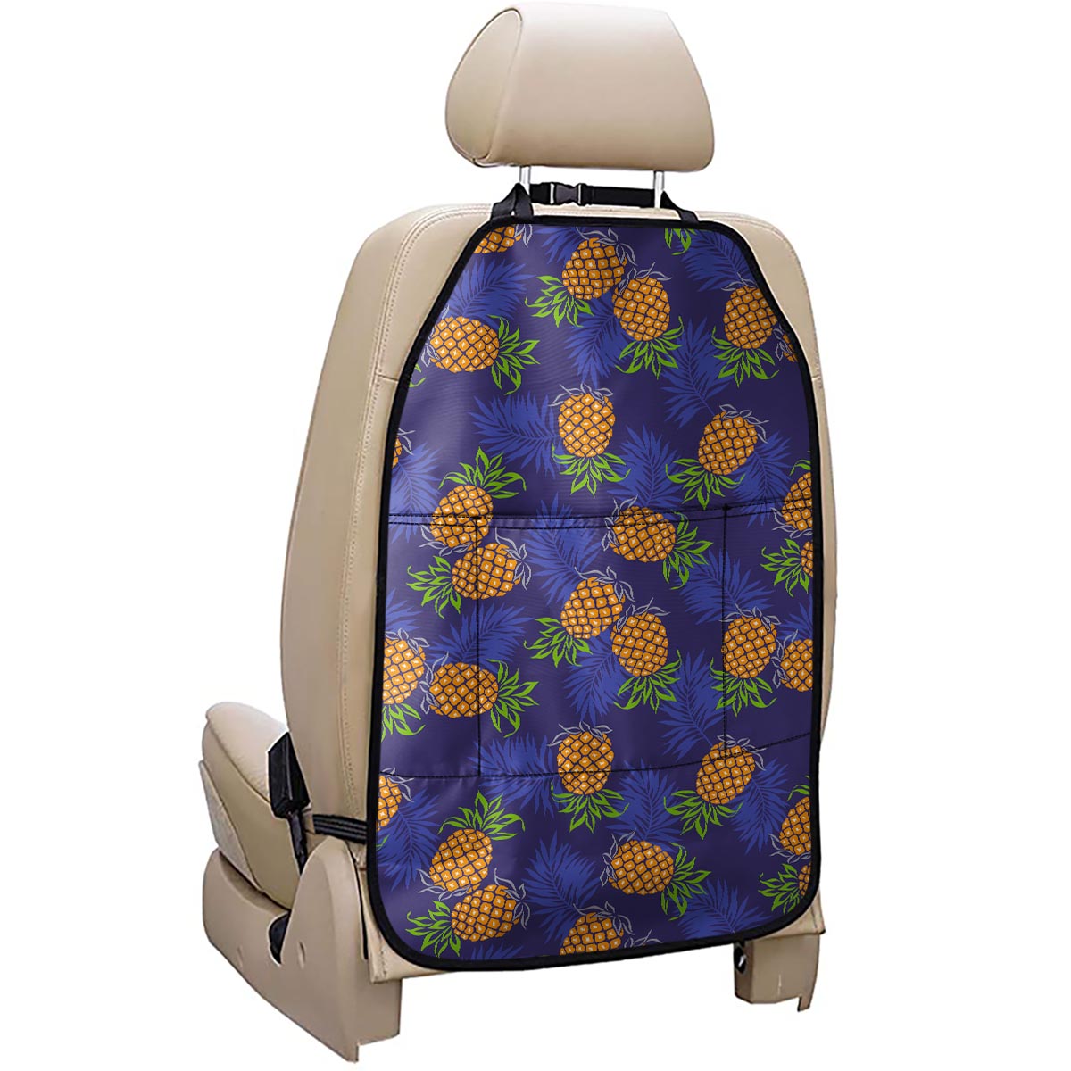 Blue Leaf Pineapple Pattern Print Car Seat Organizers