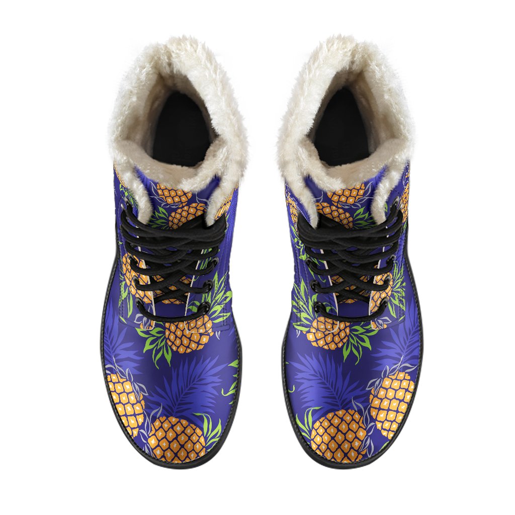 Blue Leaf Pineapple Pattern Print Comfy Boots GearFrost